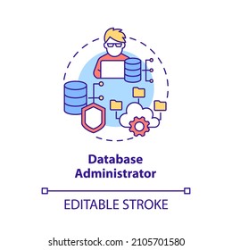 Database administrator concept icon. Datacenter manager. Coding abstract idea thin line illustration. Isolated outline drawing. Editable stroke. Roboto-Medium, Myriad Pro-Bold fonts used