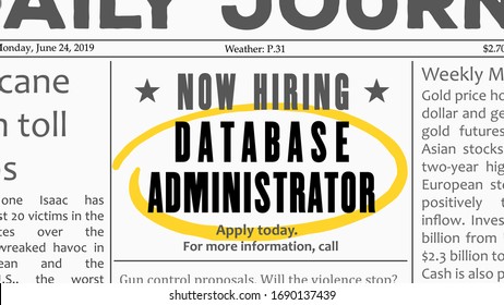 Database administrator - job offer. Newspaper classified ad career opportunity.