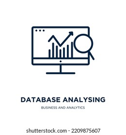 database analysing icon from business and analytics collection. Thin linear database analysing, database, analysis outline icon isolated on white background. Line vector database analysing sign, 