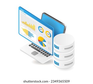 Database analysis flat isometric illustration