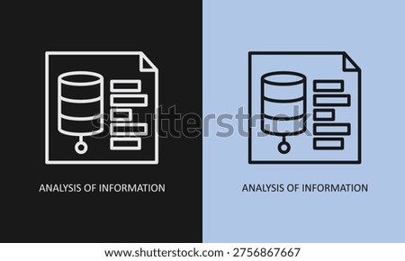Database Analysis and Information Management Line Icon, Professional Big Data Server, Digital Storage Reporting, and Cloud Computing Architecture Vector Illustration, Modern Analytics and Information Technology Design.