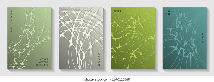 Database analytics concept abstract vector covers. Fluid curve lines torrent backdrops. Futuristic cover vector layouts. Science fiction cover pages graphic design set.