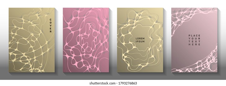 Database analytics concept abstract vector covers. Linked waves grid backgrounds. Stylish notebook vector layouts. Radiology cover pages graphic design set.