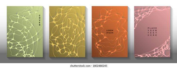 Database analytics concept abstract vector covers. Overlapping curve lines stream backgrounds. Soft brochure vector layouts. Radiology cover pages graphic design set.