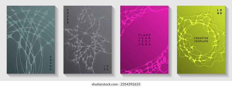 Database analytics concept abstract vector covers. Complex curve lines bubble backdrops. Minimalist notebook vector layouts. Radiology cover pages graphic design set.