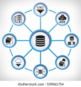 database and analytics icons in circle diagram on white background