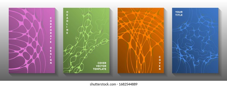 Database analytics idea abstract vector covers. Rounded waves net textures. Trendy notebook vector layouts. Engineering cover pages graphic design set.