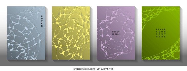 Database analytics idea abstract vector covers. Smooth curve lines tissue backdrops. Colorful brochure vector templates. Hi tech cover pages graphic design set.