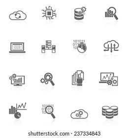 Database analytics information technology digital processign icons black set isolated vector illustration