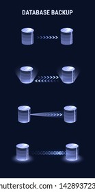 Database backup, mirroring - set of vector illustration