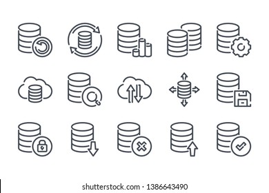 Database And Backup Related Line Icon Set. Data Storage Linear Icons. Data Transfer And Structure Outline Vector Signs And Symbols Collection.