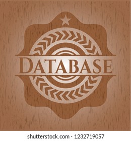 Database badge with wooden background