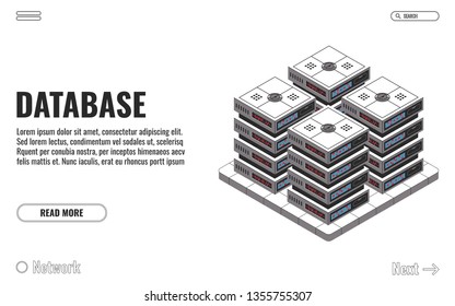 Database, big data, server room, cloud storage icon, information center, hosting services, datacenter and database. Vector illustration