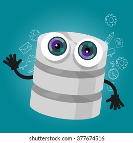 database big data storage cartoon big eyes mascot cute funny smile tech object vector drawing