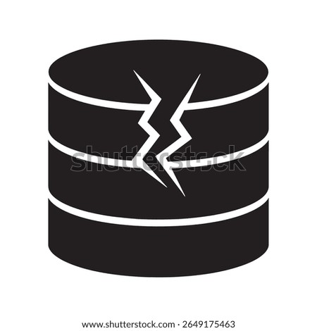 Database breach icon with a cracked server symbol representing a data leak damage or security system vulnerability A vector for hacking risk and information loss