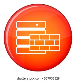 Database and brick wall icon in red circle isolated on white background vector illustration