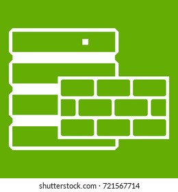 Database and brick wall icon white isolated on green background. Vector illustration