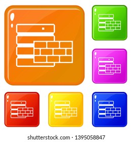 Database and brick wall icons set collection vector 6 color isolated on white background