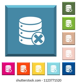 Database cancel white icons on edged square buttons in various trendy colors