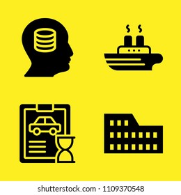 database, car repair, ship and coliseum vector icon set. Sample icons set for web and graphic design