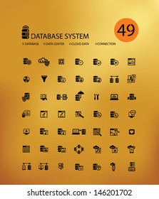 Database center,Data security icons,on orange background version,vector