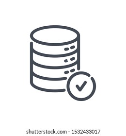 Database with check line icon. Approved online storage vector outline sign.