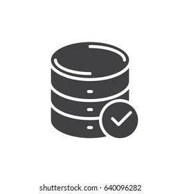 Database with check mark icon vector, filled flat sign, solid pictogram isolated on white. Symbol, logo illustration. Pixel perfect