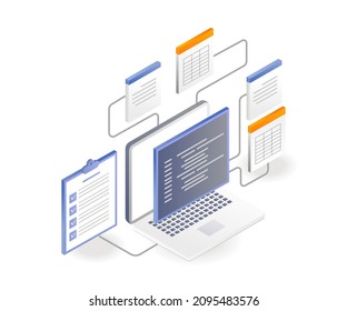 Database checklist end programmer language in isometric illustration