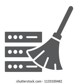 Database cleaning glyph icon, data and analytics, removing sign, vector graphics, a solid pattern on a white background, eps 10.