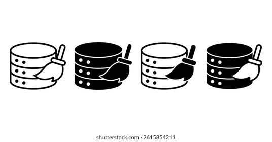 Database Cleaning Icon Set Black and White Server Maintenance Illustrations Vector Design