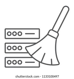 Database Cleaning Thin Line Icon, Data And Analytics, Removing Sign, Vector Graphics, A Linear Pattern On A White Background, Eps 10.