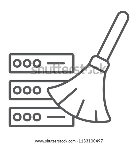 Database cleaning thin line icon, data and analytics, removing sign, vector graphics, a linear pattern on a white background, eps 10.