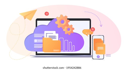 Database with cloud server, Data set, process, classification, database, data analytic and evaluation. Data Center concept based. Design vector illustration.