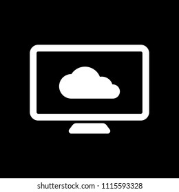 database, cloud technology, computer and cloud. simple icon. White icon on black background. Inversion