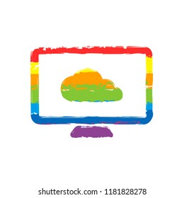 database, cloud technology, computer and cloud. simple icon. Drawing sign with LGBT style, seven colors of rainbow (red, orange, yellow, green, blue, indigo, violet