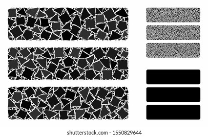 Database composition of inequal parts in variable sizes and color hues, based on database icon. Vector inequal parts are composed into composition. Database icons collage with dotted pattern.