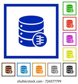 Database compress data flat color icons in square frames on white background