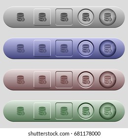 Database compress data icons on rounded horizontal menu bars in different colors and button styles