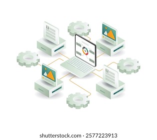 Database computer analysis network concept illustration