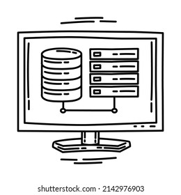 Database Computer Part of Computer and Operating System Hand Drawn Icon Set Vector.