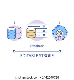 Database concept icon. Data storage idea thin line illustration. Personal information. Cloud. Data collecting and processing. System software. Vector isolated outline drawing. Editable stroke
