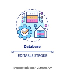 Database Concept Icon. Electronic Data Storage Abstract Idea Thin Line Illustration. Structured Info. Computer Science. Isolated Outline Drawing. Editable Stroke. Arial, Myriad Pro-Bold Fonts Used