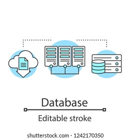 Database Concept Icon. Server. Data Storage. Cloud Computing. Data Mining. Computer Science Idea Thin Line Illustration. Web Hosting. Vector Isolated Outline Drawing. Editable Stroke