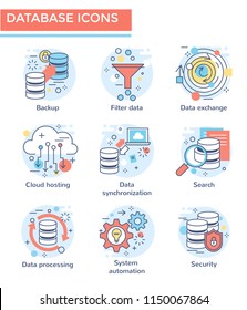 Database concept icons, thin line, flat design