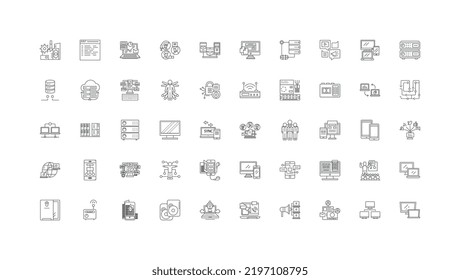 Database concept illustration, linear icons, line signs set, vector collection