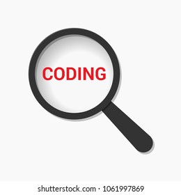 Database Concept: Magnifying Optical Glass With Words Coding. Vector illustration