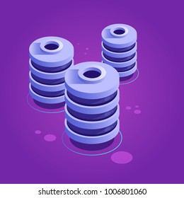 Database concept, server equipment isometric icon vector on gradient purple background
