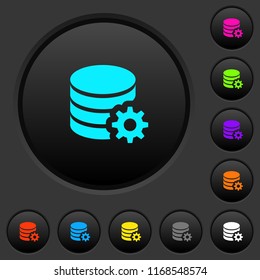 Database configuration dark push buttons with vivid color icons on dark grey background