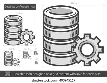 Database configuration vector line icon isolated on white background. Database configuration line icon for infographic, website or app. Scalable icon designed on a grid system.