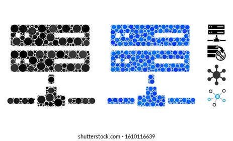 Database connection mosaic of round dots in various sizes and color hues, based on database connection icon. Vector dots are composed into blue mosaic.